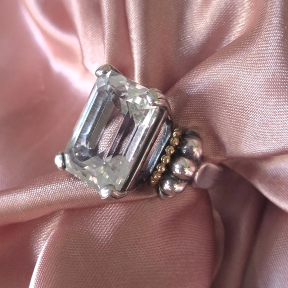 LAGOS Jewelry - LAGOS Caviar Signature Ring Glacier Very Large Emerald Cut White Topaz Ring 18k